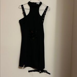 Lychee black mini dress silver & black buckle trim 100% cotton size large